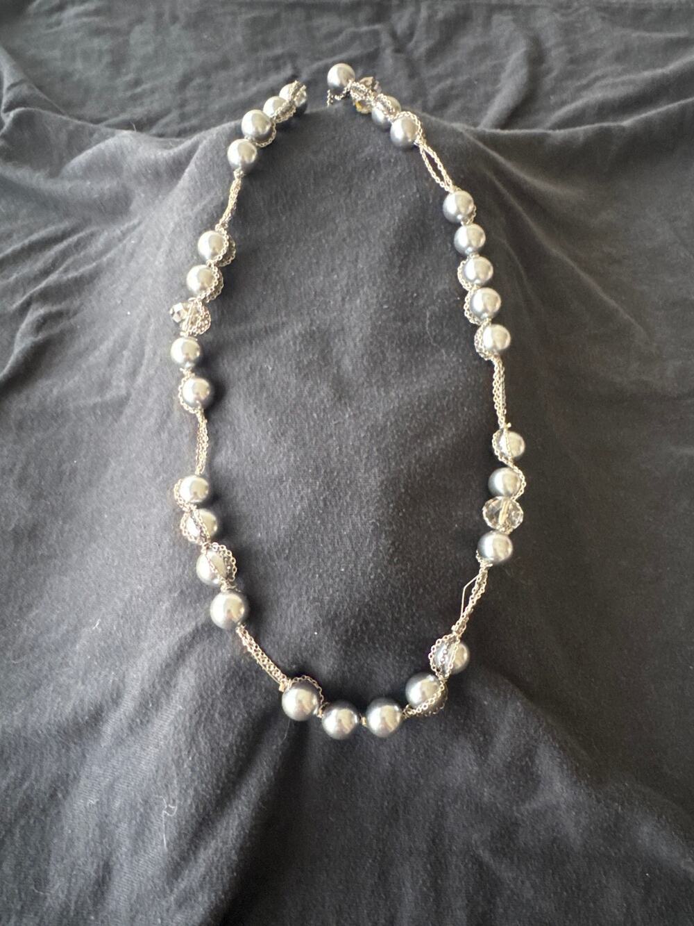 Silver Tone Beaded Necklace Filigree Round Beads Tassel Pendant Boho Statement